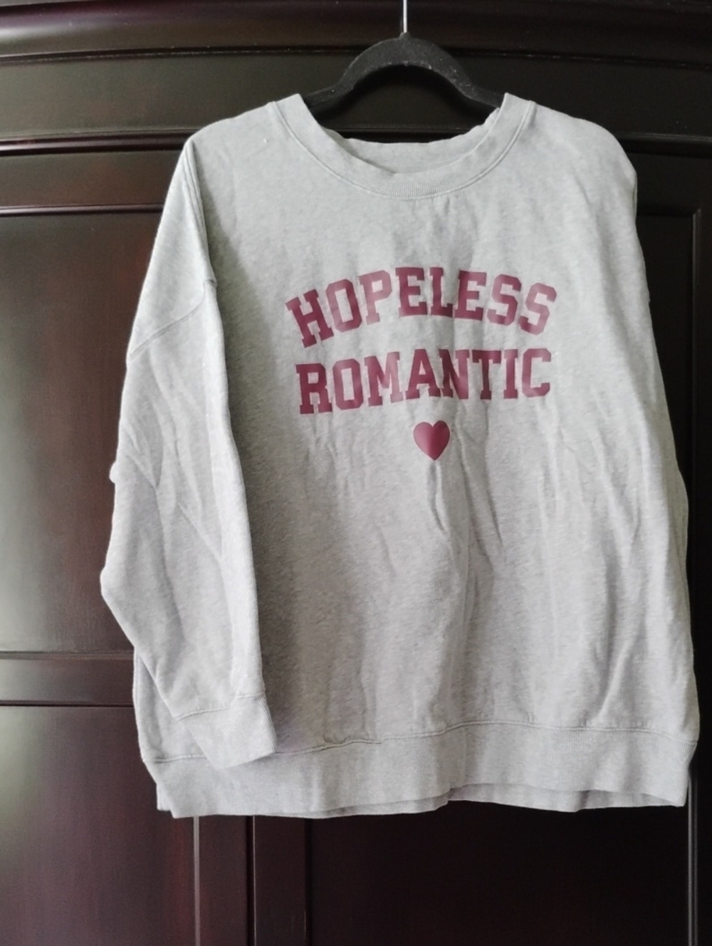 Old Navy Gray Crewneck Sweatshirt with Pink 'Hopeless Romantic' Print